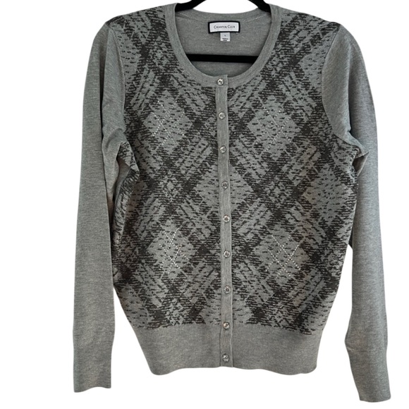 Charter Club Sweaters - CHARTER CLUB Grey sweater Shiny Embellishments cardigan long sleeves Large EUC
